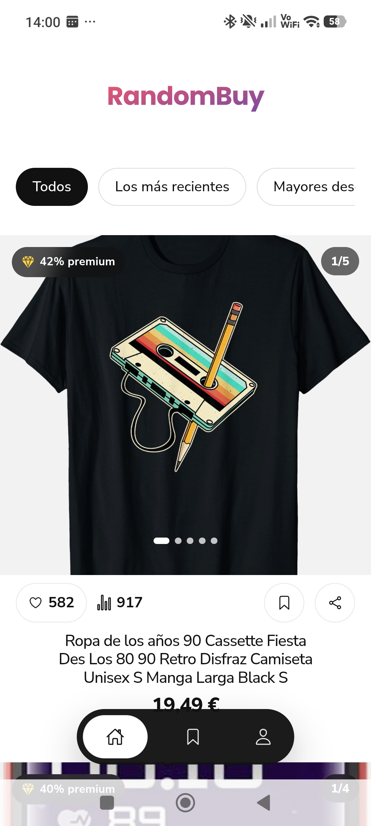 Pantalla de la app Randombuy